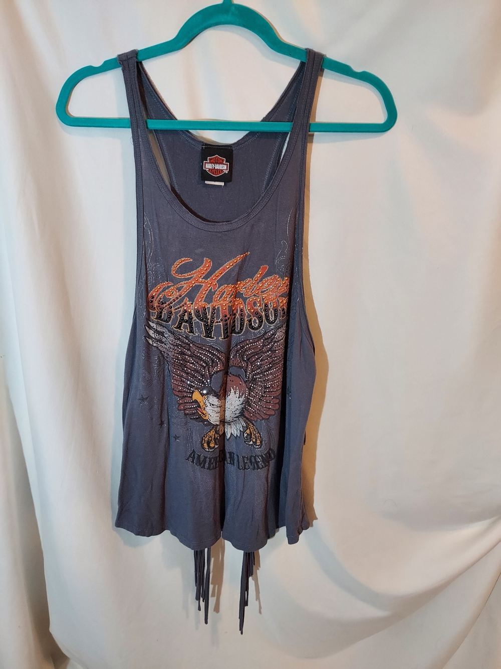 Harley-Davidson American Legend Rhinestone Eagle Fringed Tank Top S
